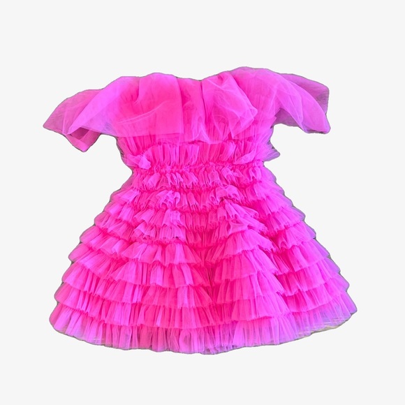 Frill Tube Mini Neon Pink Mini Dress - Picture 3 of 3